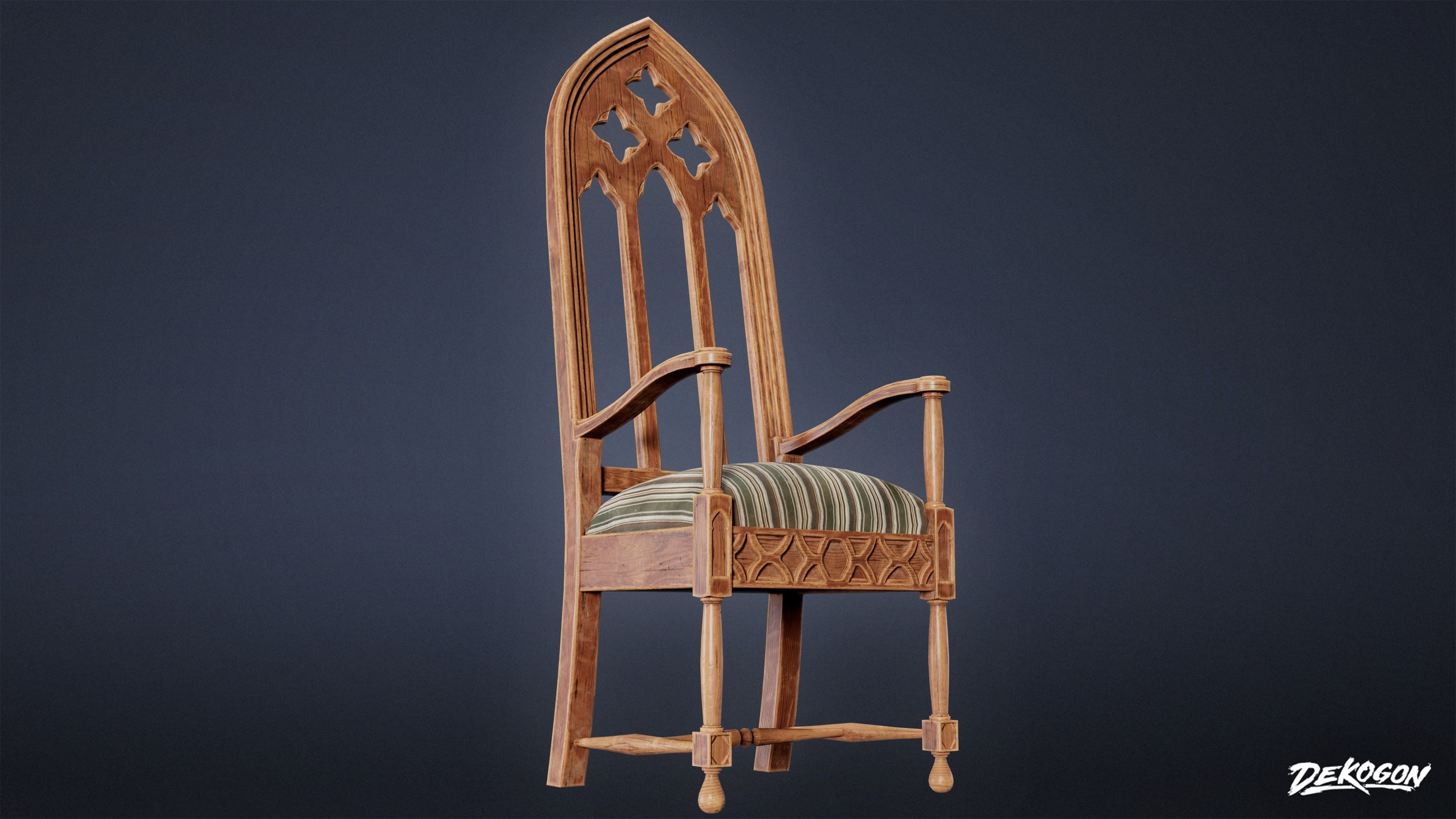 MEDIEVAL - Chair 05 - LOW POLY Low-poly 3D model_5