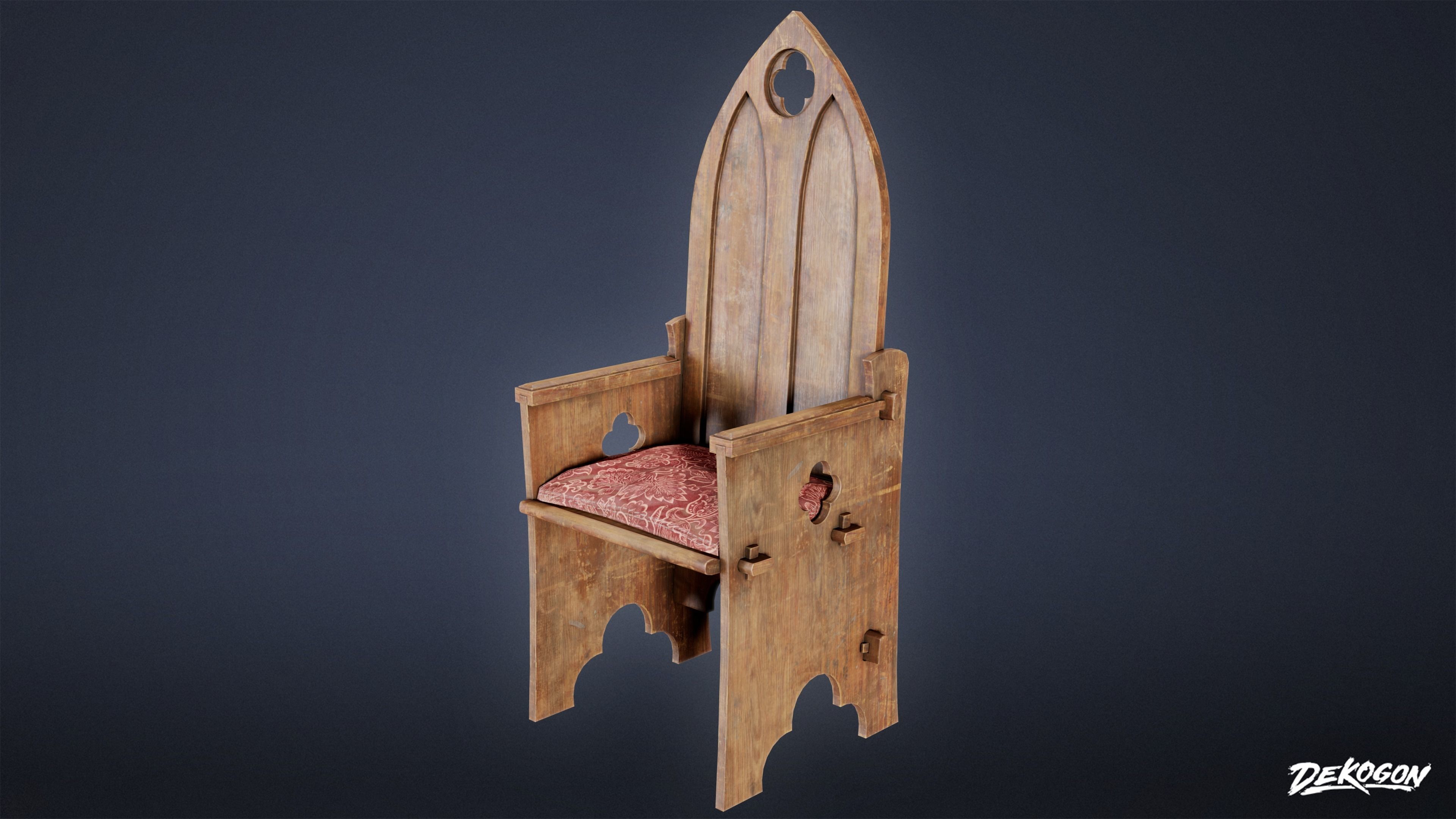 MEDIEVAL - Chair 07 - LOW POLY Low-poly 3D model_4
