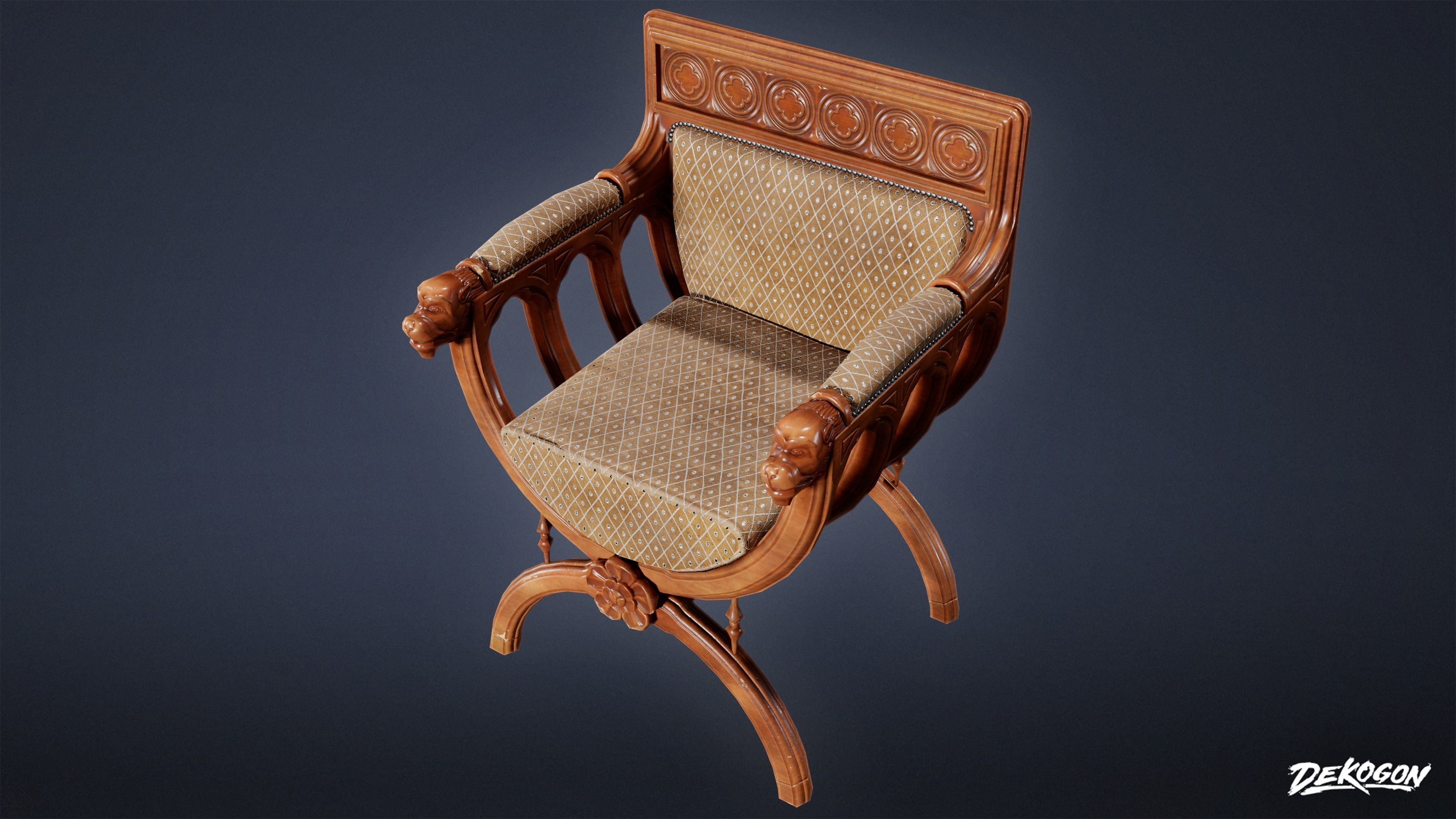 MEDIEVAL - Chair 09 - LOW POLY Low-poly 3D model_4