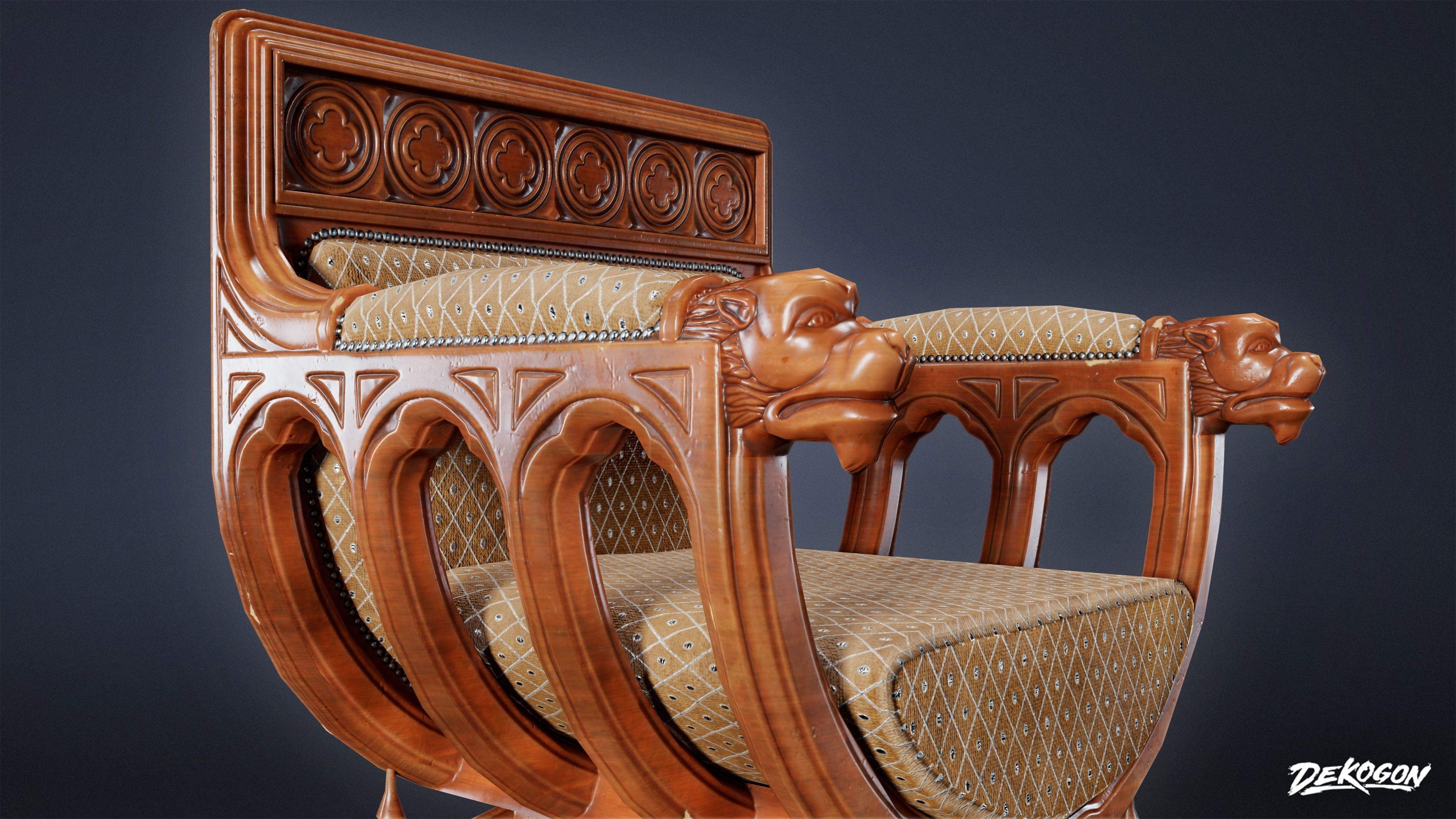 MEDIEVAL - Chair 09 - LOW POLY Low-poly 3D model_6