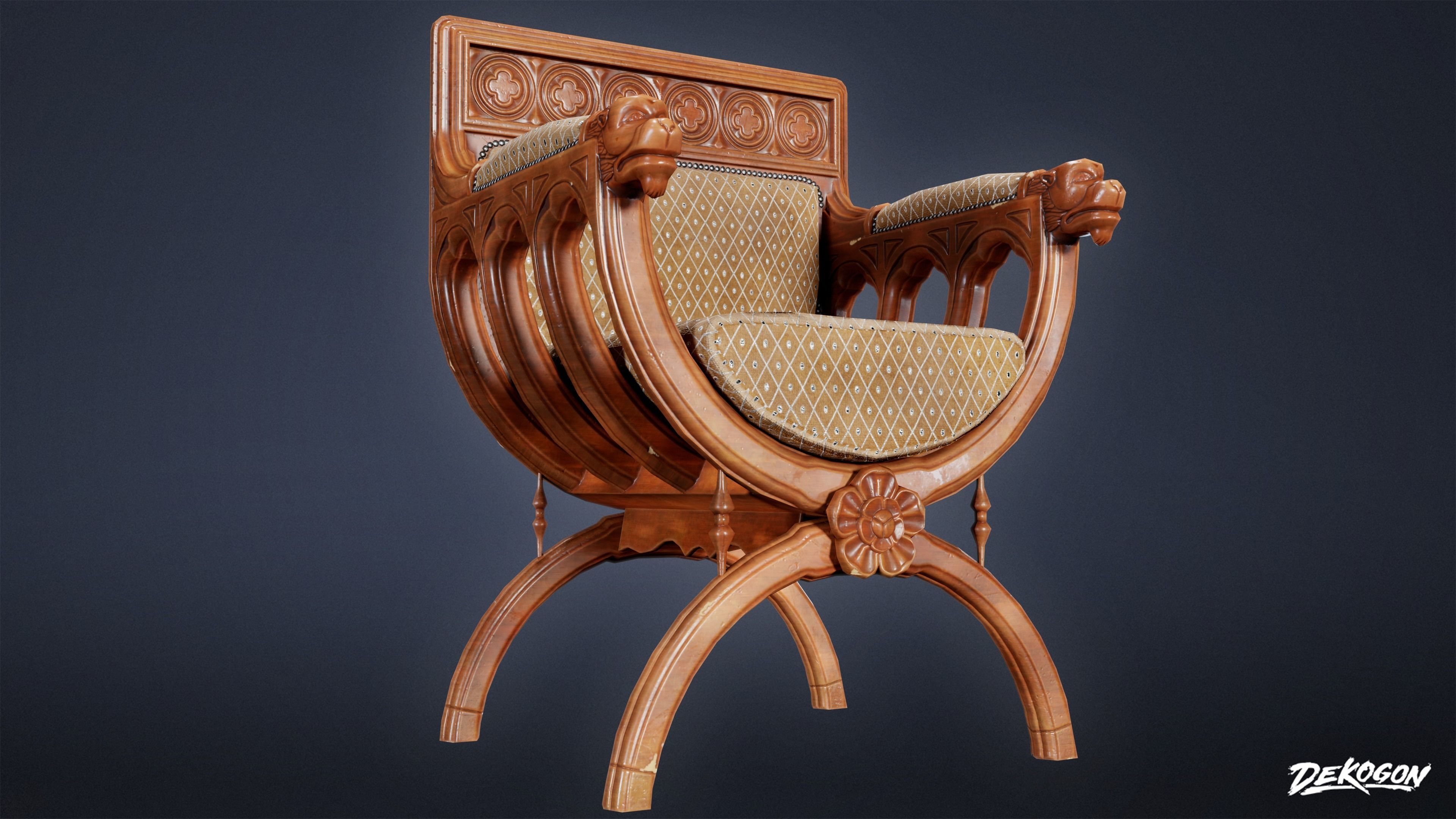 MEDIEVAL - Chair 09 - LOW POLY Low-poly 3D model_5