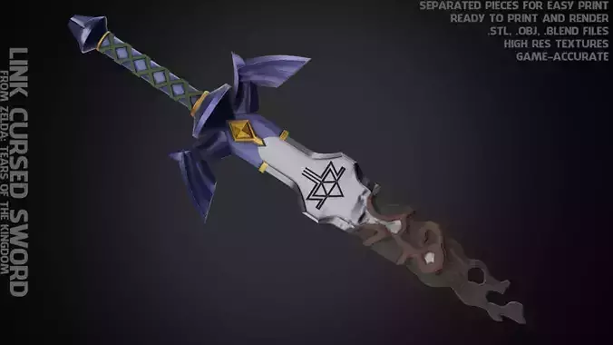 Zelda Tears of the Kingdom Link Cursed Master Sword for Cosplay 3D print model