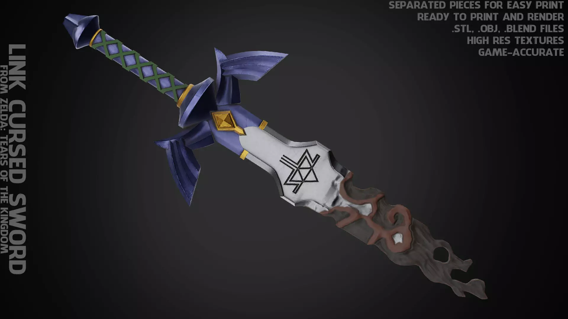 Zelda Tears of the Kingdom Link Cursed Master Sword for Cosplay 3D print model_0