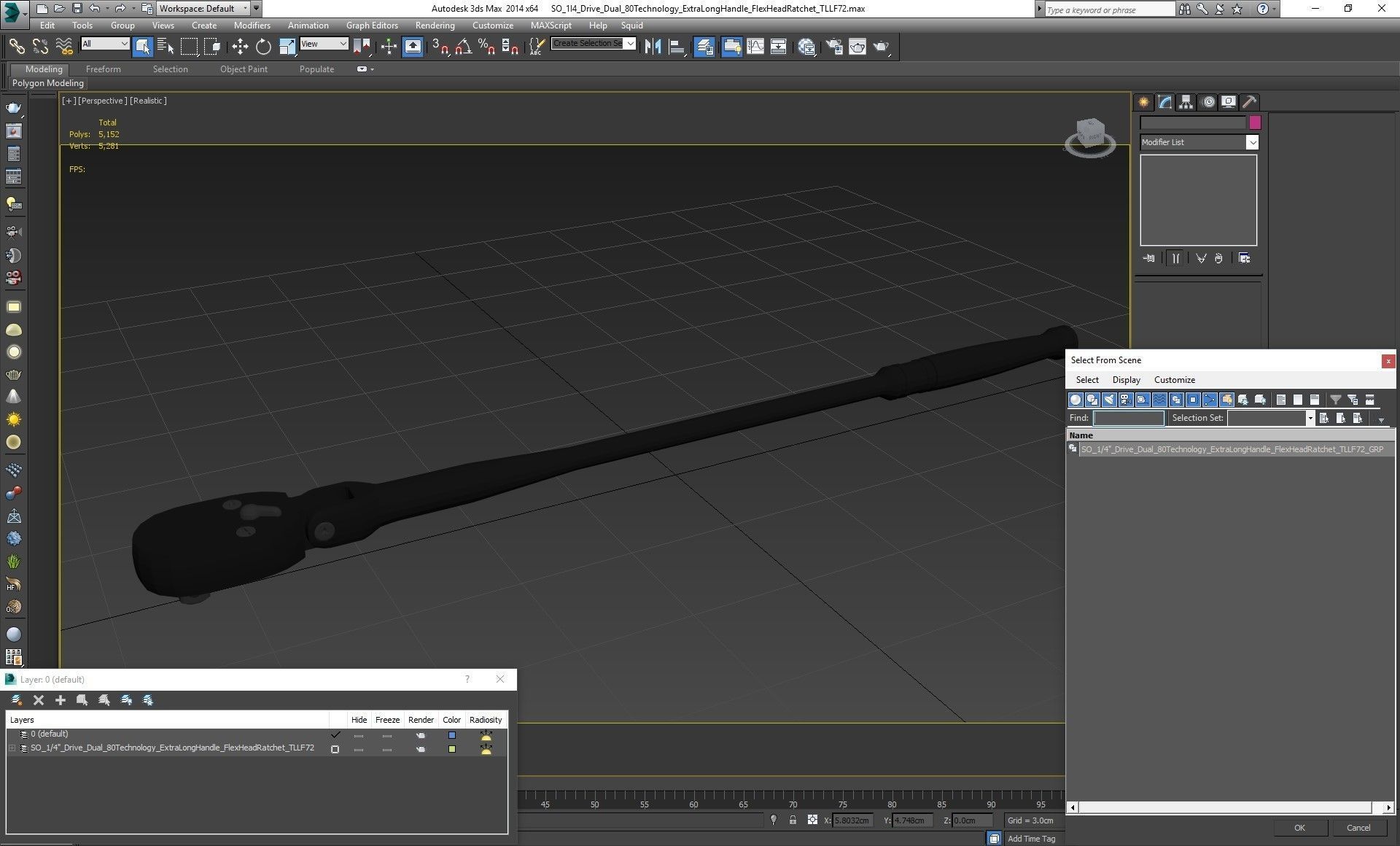 Extra Long Handle Flex Head Ratchet TLLF72 Low-poly 3D model_21