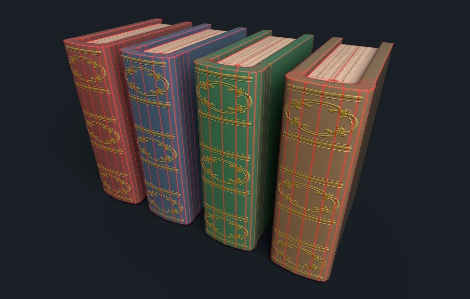 Low Poly Stylized Antique Books Low-poly 3D model_12