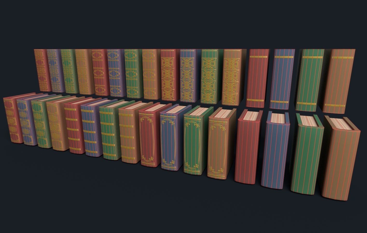 Low Poly Stylized Antique Books Low-poly 3D model_2
