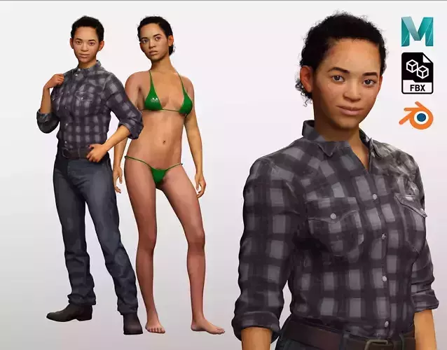 Dahlia - Realistic African American In Casual clothing Low-poly 3D model