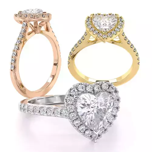Heart Cut Engagement Ring One Row Pave Diamond Band