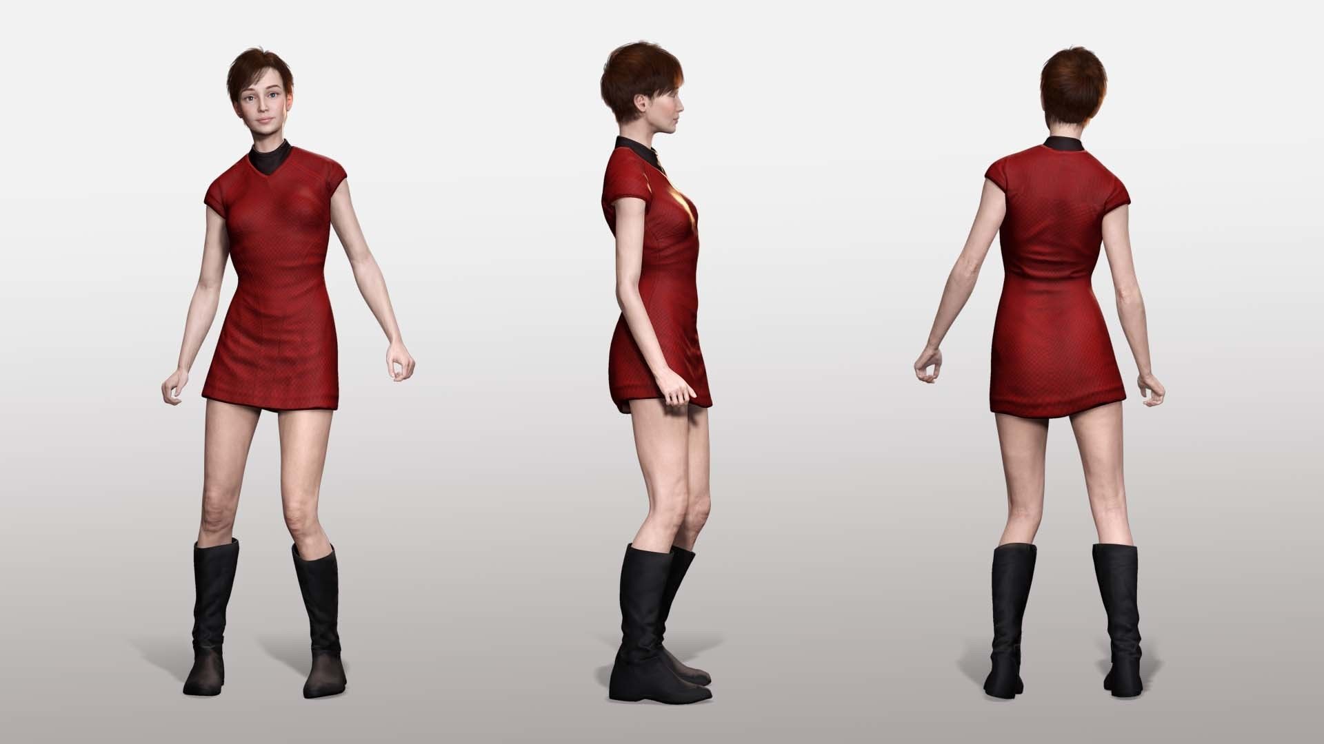 Mariya - Realistic Women With Red Dress  Low-poly 3D model_2
