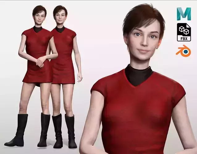 Mariya - Realistic Women With Red Dress  Low-poly 3D model