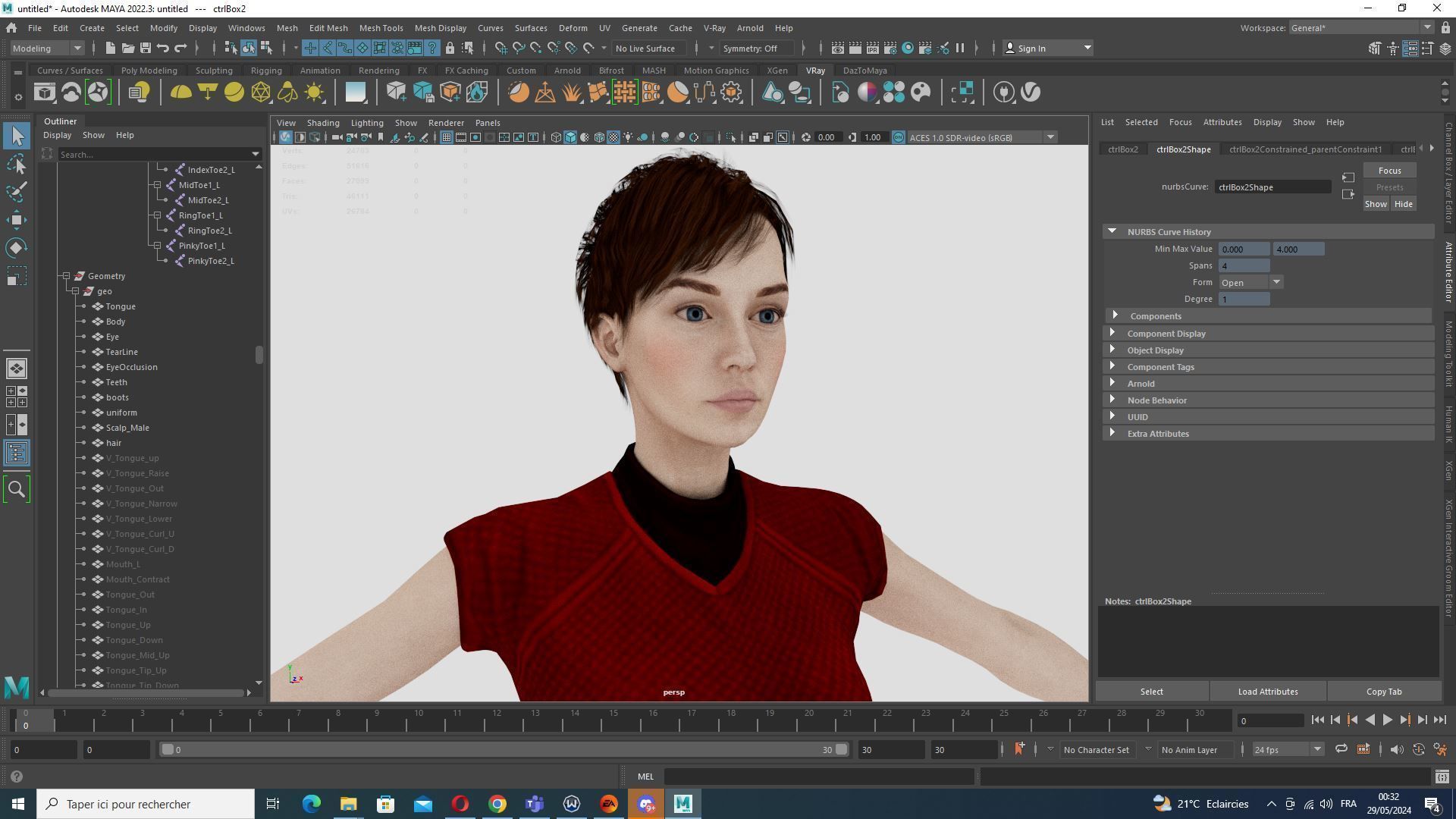 Mariya - Realistic Women With Red Dress  Low-poly 3D model_24
