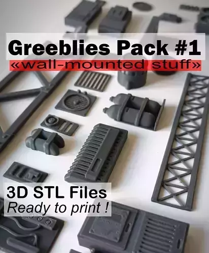Greeblies  Kit Bashing PACK 1 - WALL MOUNTED STUFF 3D print model
