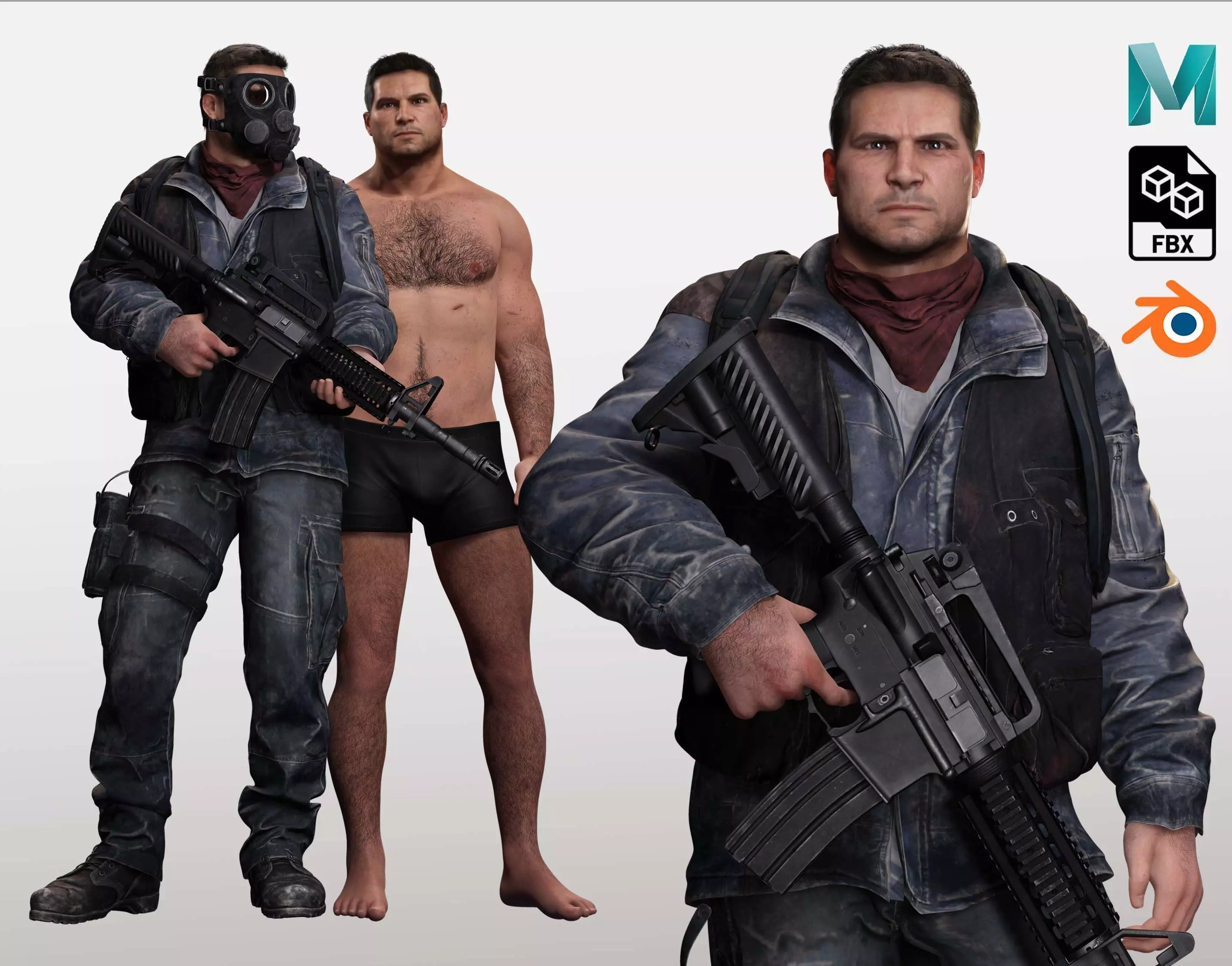 Realistic Man With Civil War Clothing  Low-poly 3D model_0