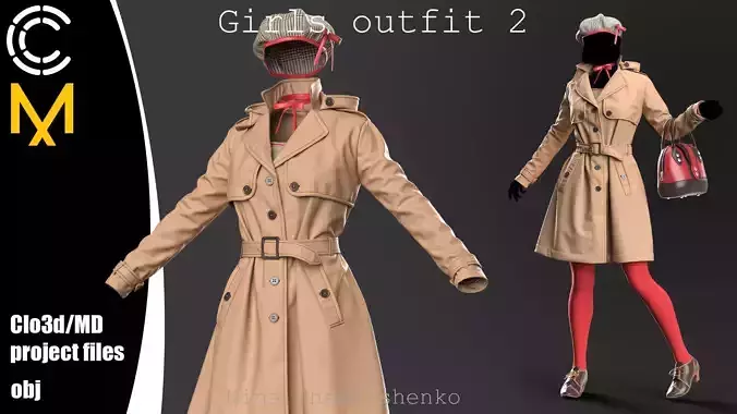 Girls outfit 2 - Marvelous Designer project and OBJ