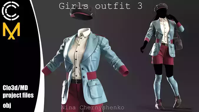 Girls outfit 3 - Marvelous Designer project and OBJ