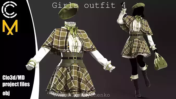 Girls outfit 4 - Marvelous Designer project and OBJ