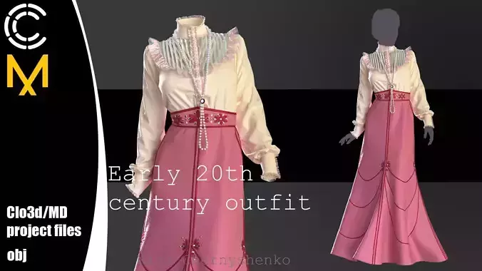 Early 20th century outfit - Marvelous Designer project and OBJ