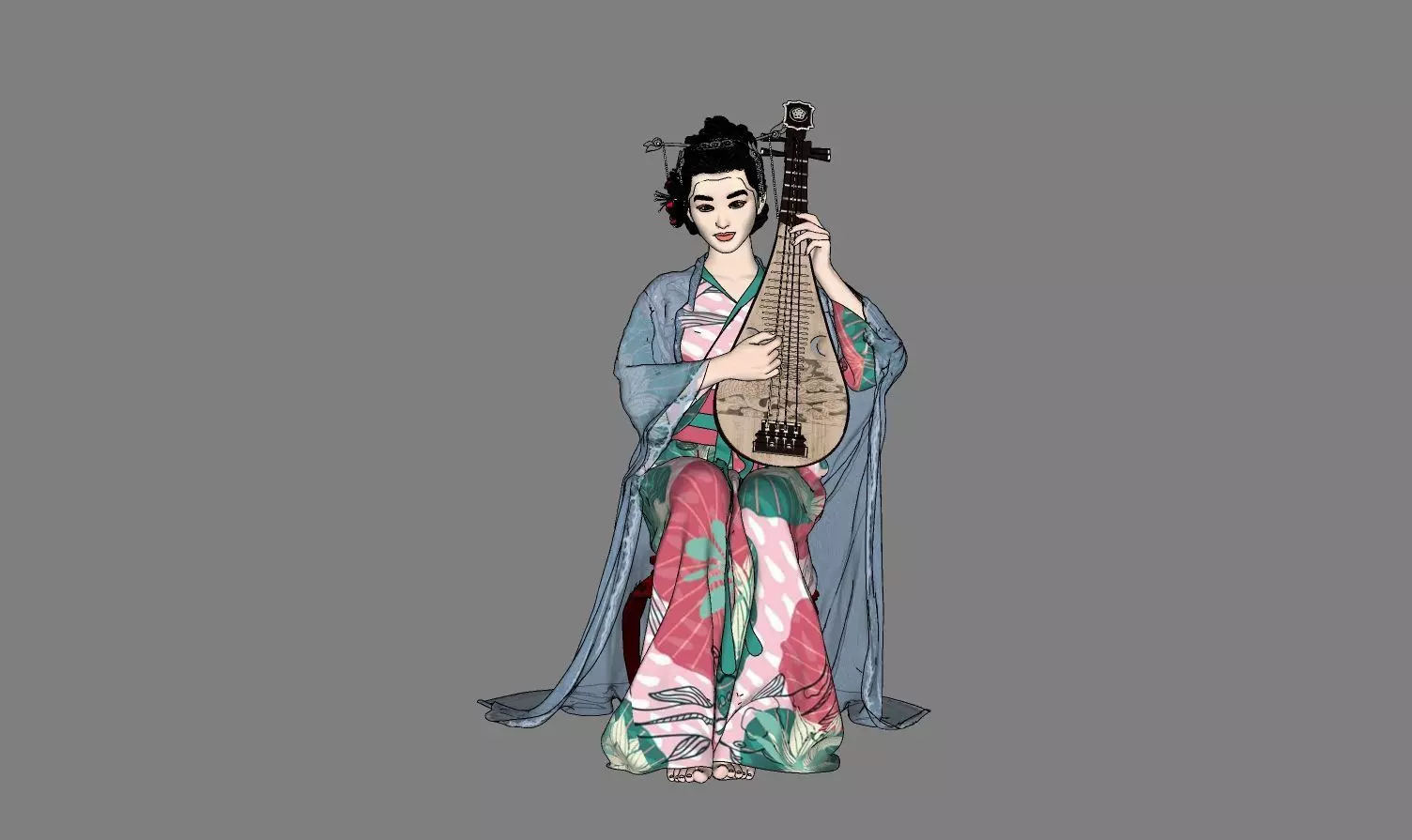 Chinese Pipa Ancient Costume Beauty Character 3D model