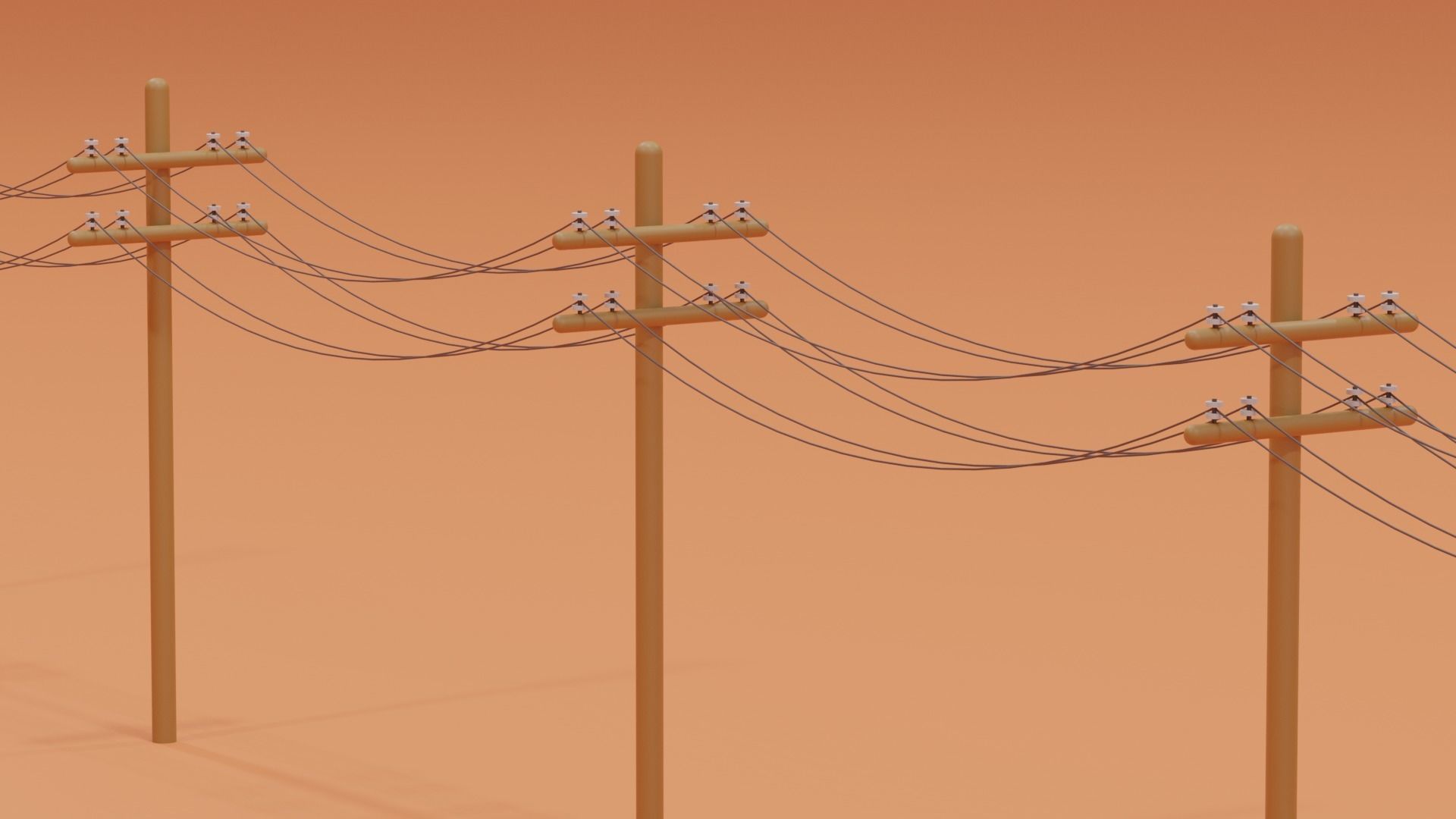 Wooden Telephone Pole Power Line Low-poly 3D model_6