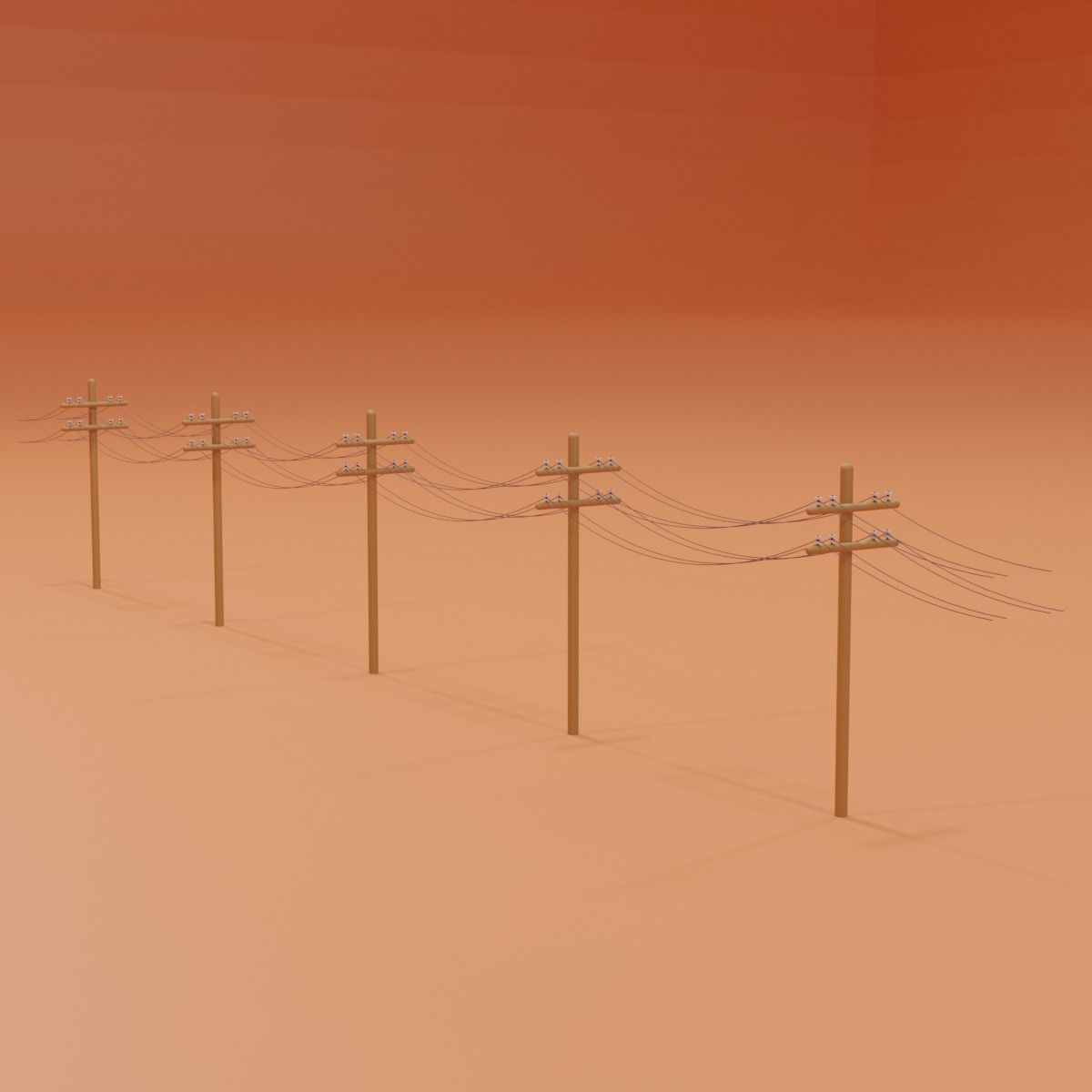 Wooden Telephone Pole Power Line Low-poly 3D model_8