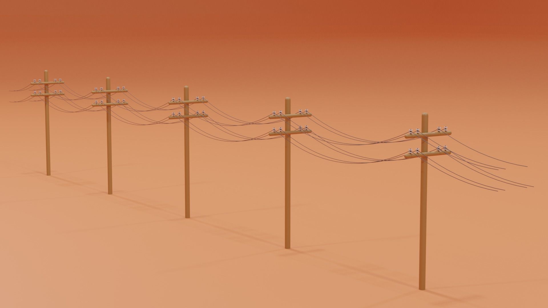 Wooden Telephone Pole Power Line Low-poly 3D model_7