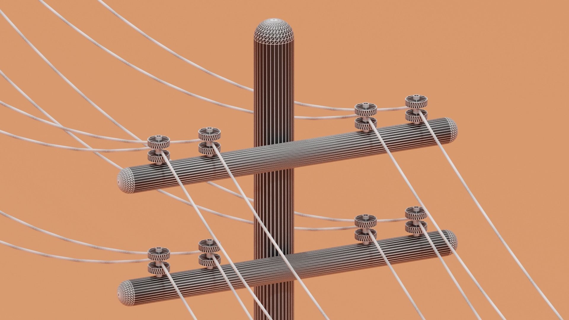 Wooden Telephone Pole Power Line Low-poly 3D model_11