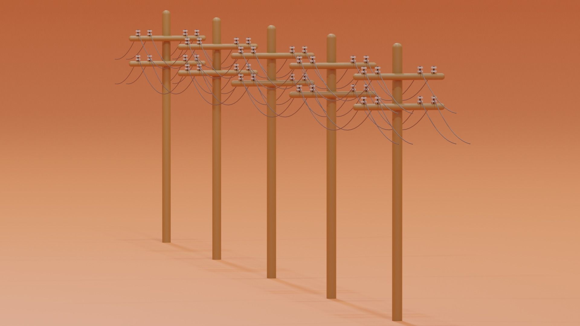 Wooden Telephone Pole Power Line Low-poly 3D model_3