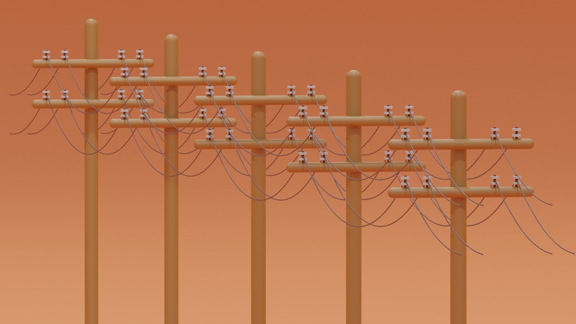 Wooden Telephone Pole Power Line Low-poly 3D model_4