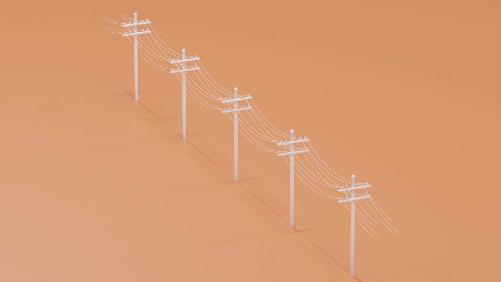 Wooden Telephone Pole Power Line Low-poly 3D model_10
