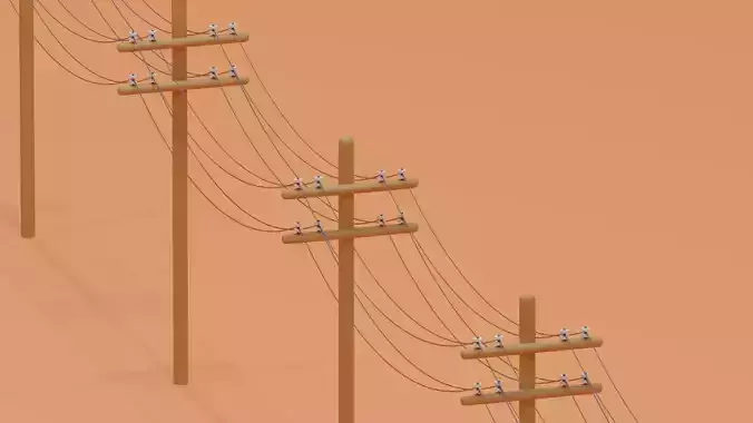 Wooden Telephone Pole Power Line