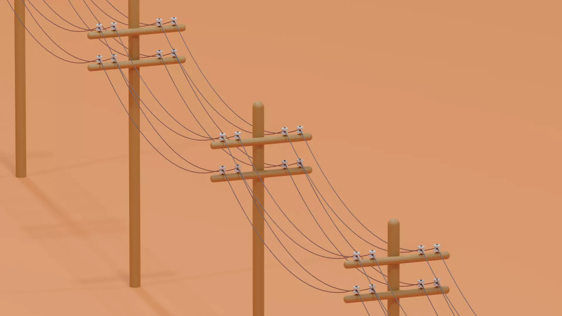 Wooden Telephone Pole Power Line Low-poly 3D model_0