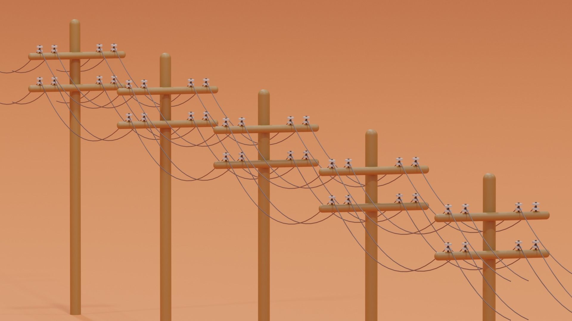 Wooden Telephone Pole Power Line Low-poly 3D model_2