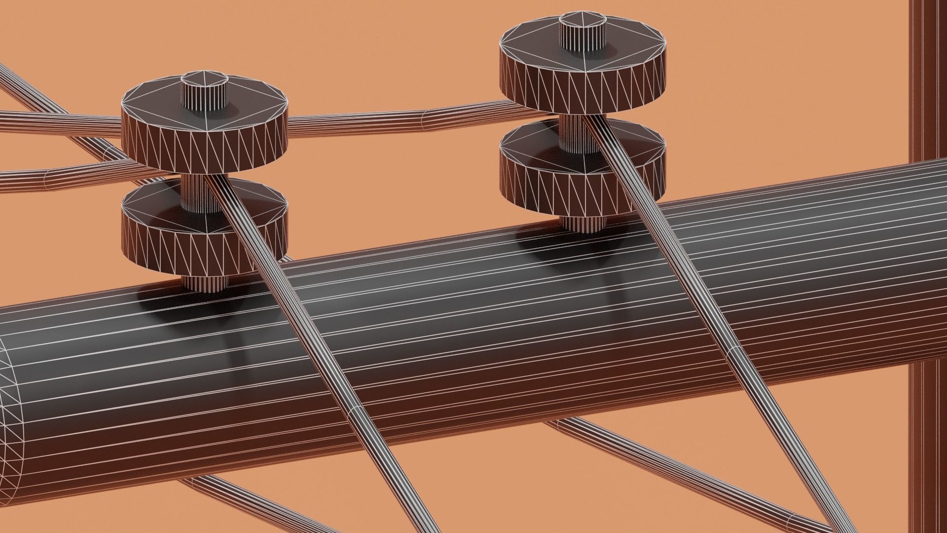 Wooden Telephone Pole Power Line Low-poly 3D model_12