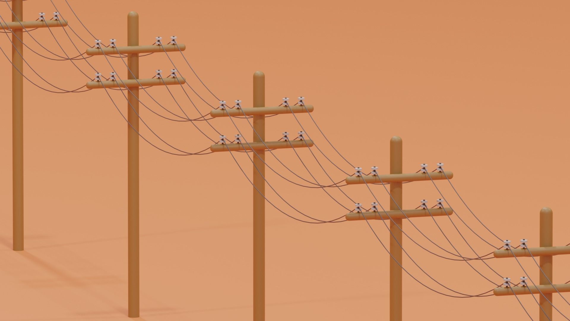 Wooden Telephone Pole Power Line Low-poly 3D model_1