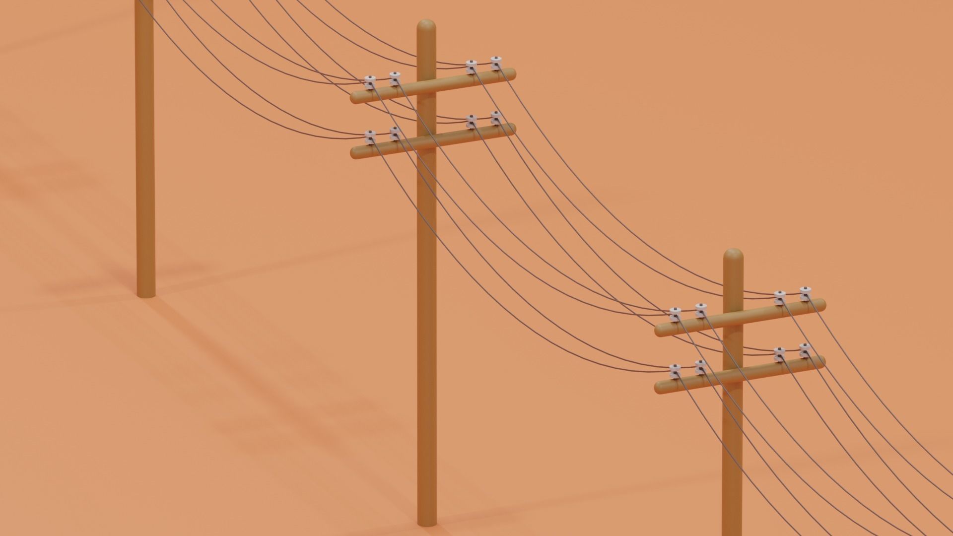 Wooden Telephone Pole Power Line Low-poly 3D model_9