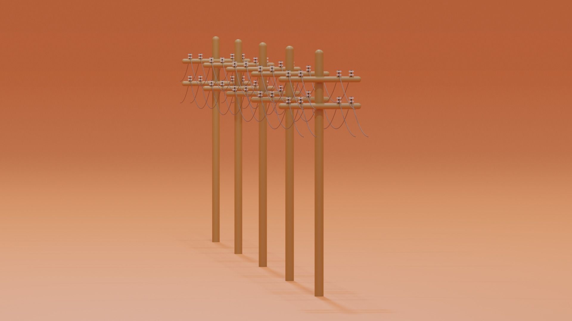 Wooden Telephone Pole Power Line Low-poly 3D model_5