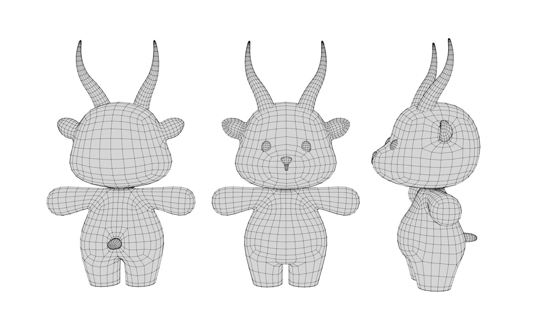 Rigged Cartoon Antelope Low-poly 3D model_6