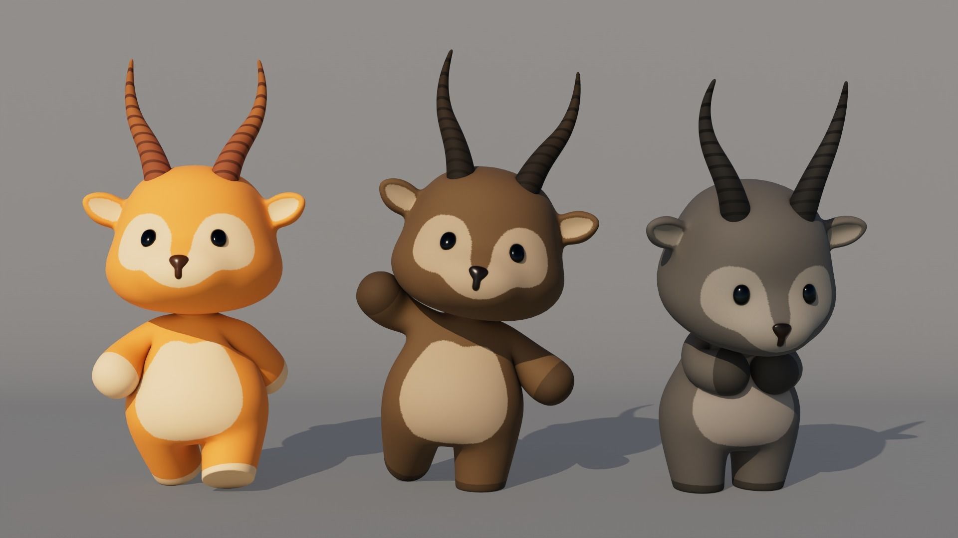 Rigged Cartoon Antelope Low-poly 3D model_1