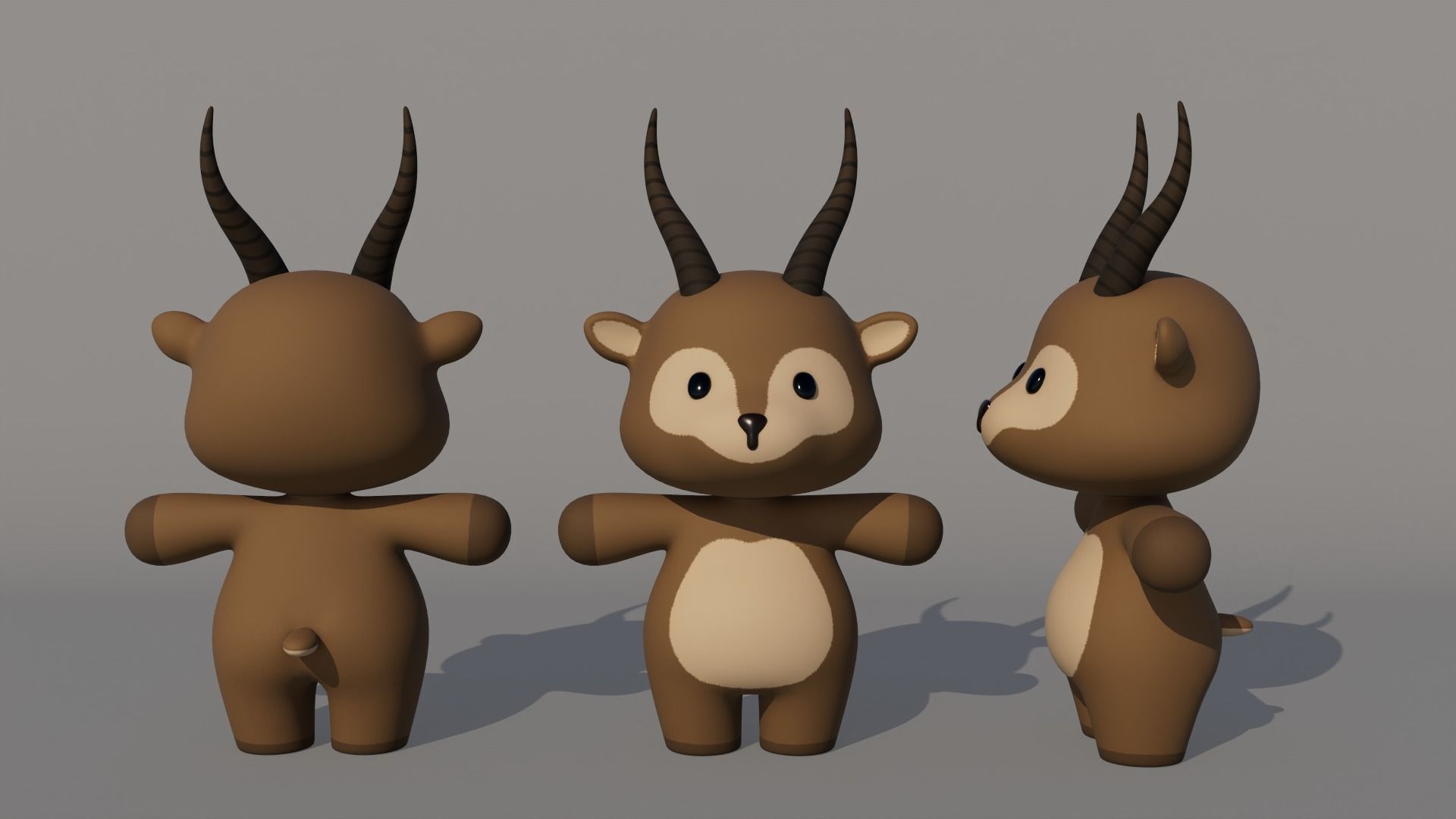 Rigged Cartoon Antelope Low-poly 3D model_3