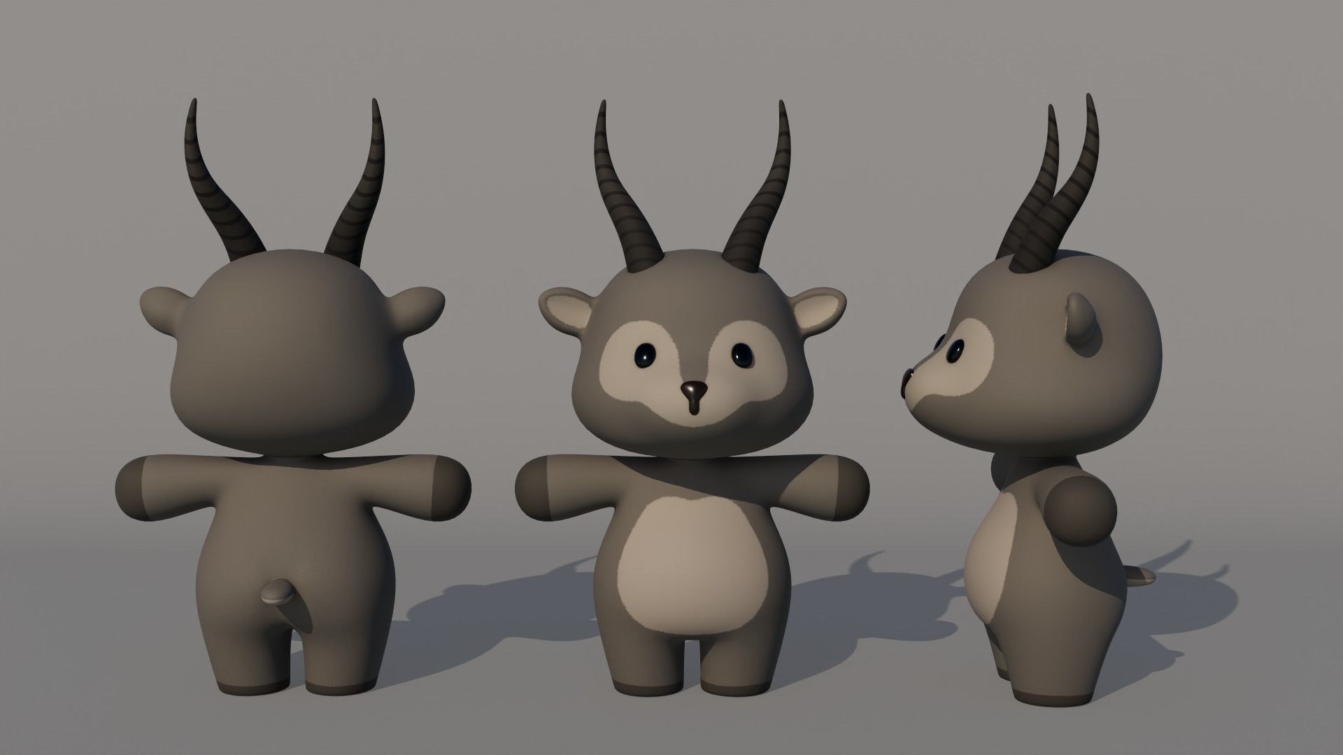 Rigged Cartoon Antelope Low-poly 3D model_2