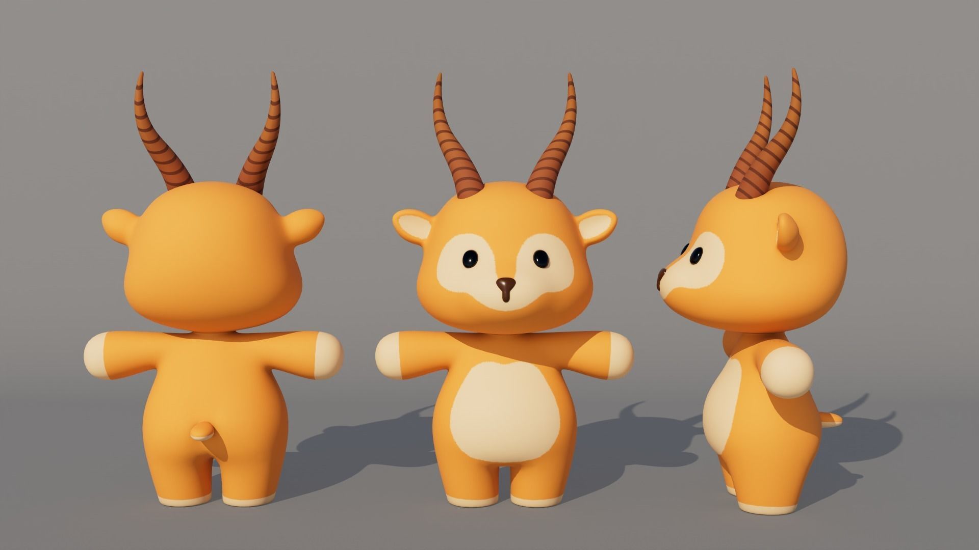 Rigged Cartoon Antelope Low-poly 3D model_4