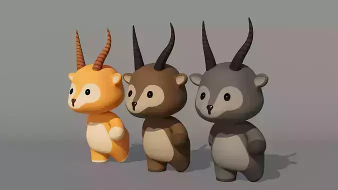 Rigged Cartoon Antelope Low-poly 3D model