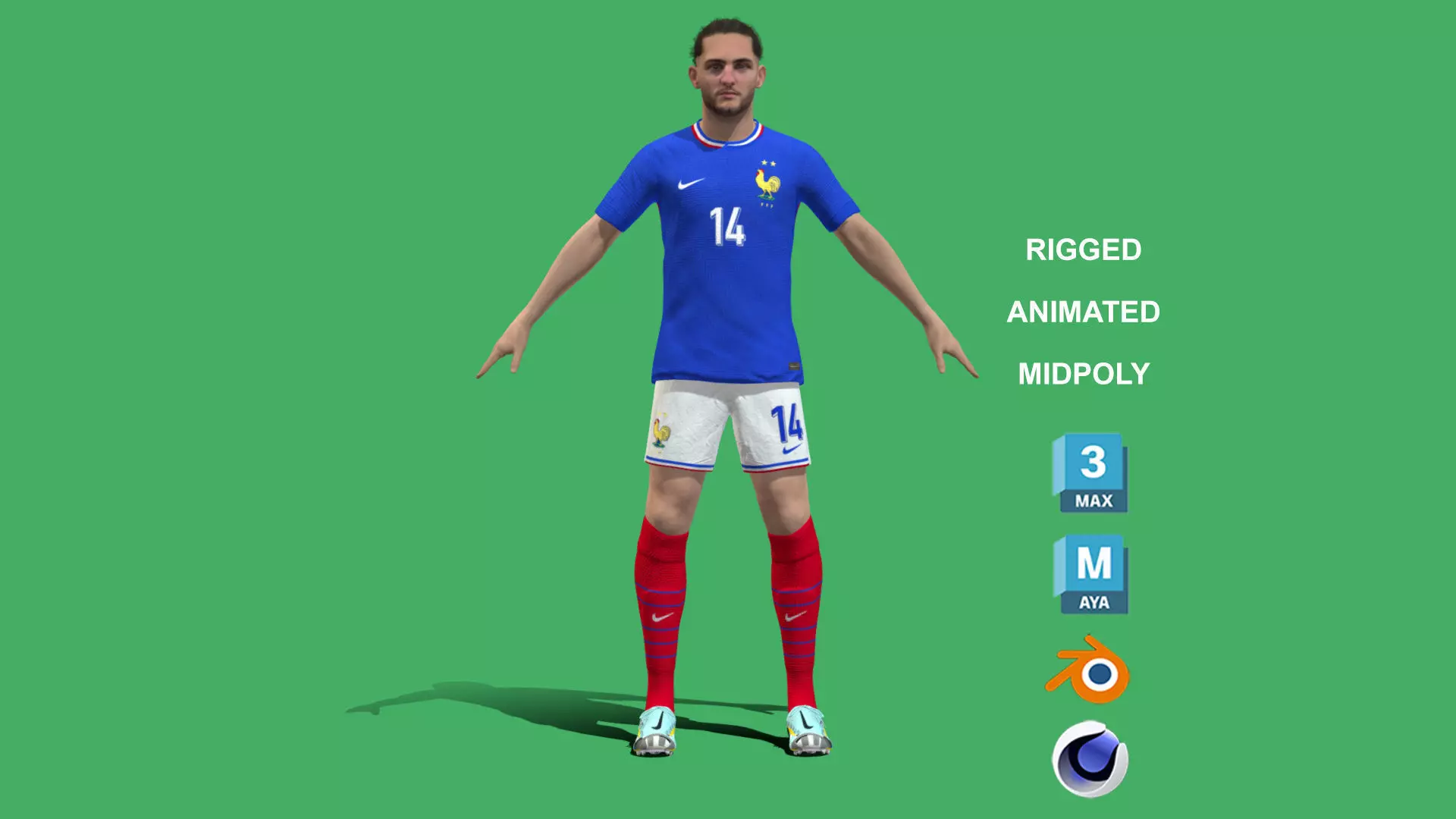 3D Rigged Adrien Rabiot France Euro 2024 3D model