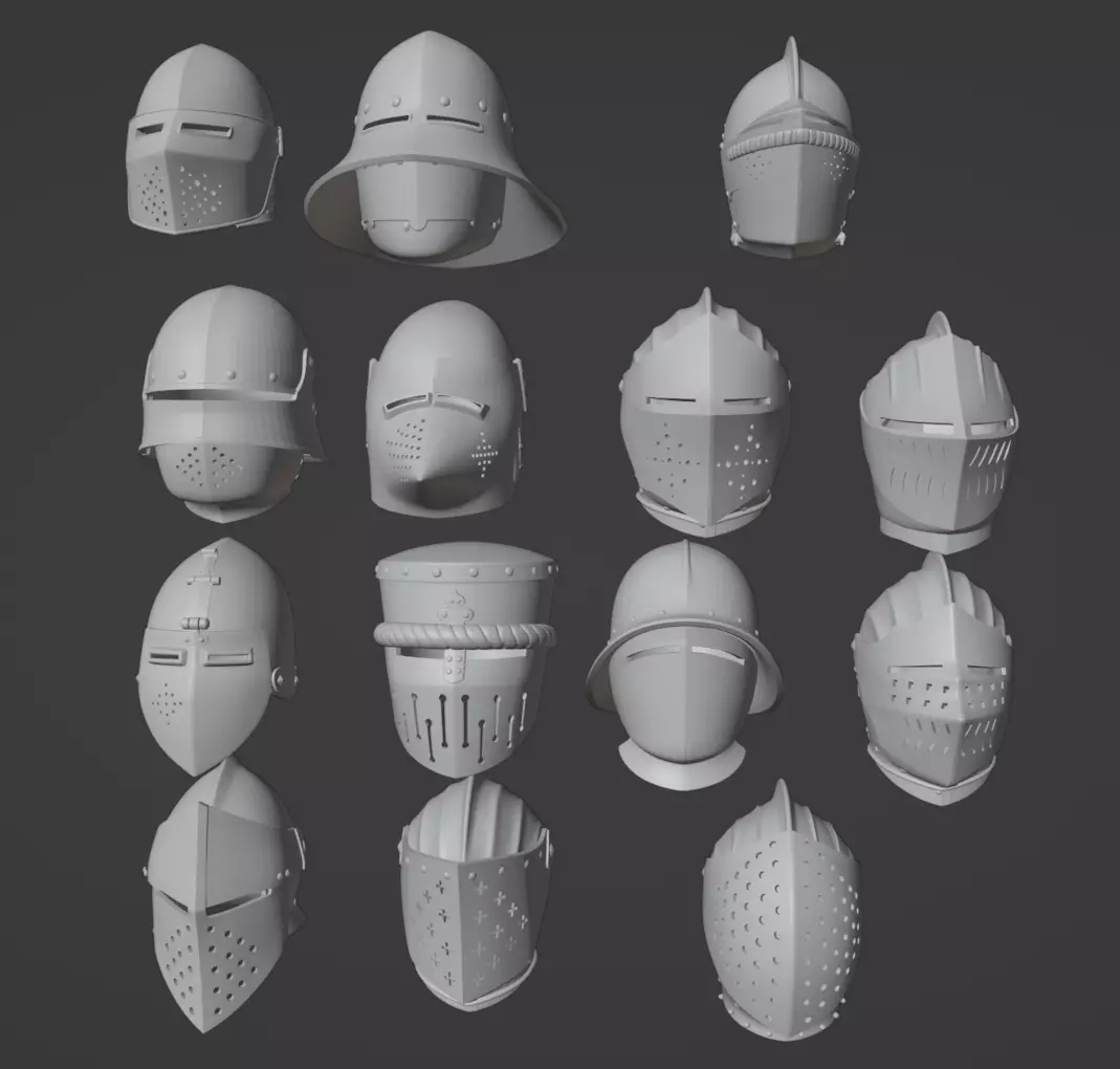 14 MEDIEVAL HELMETS PACK  WEARABLE 3D print model_0