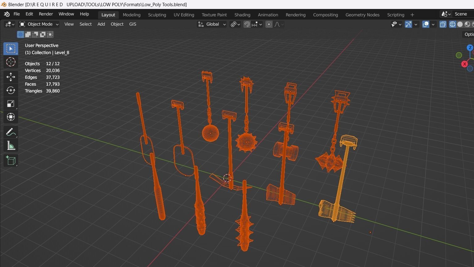 Low Poly Game Tools Low-poly 3D model_1