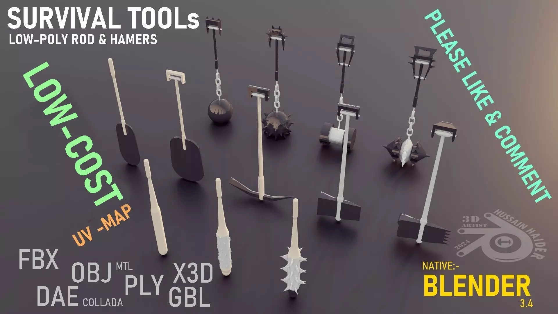 Low Poly Game Tools Low-poly 3D model_0