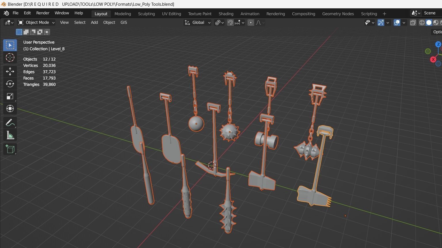 Low Poly Game Tools Low-poly 3D model_3