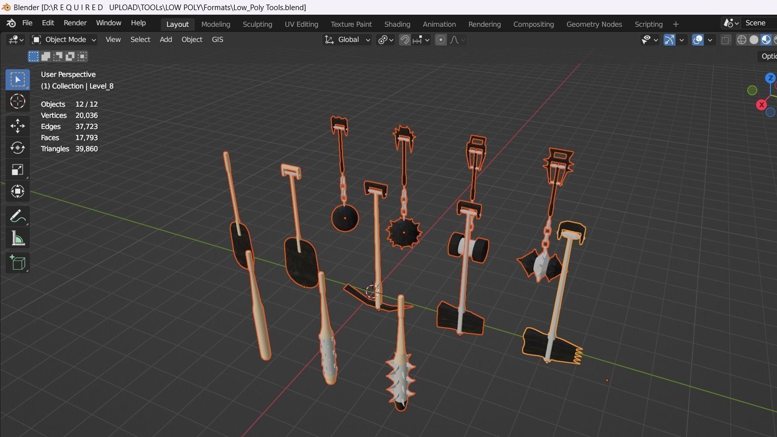 Low Poly Game Tools Low-poly 3D model_2