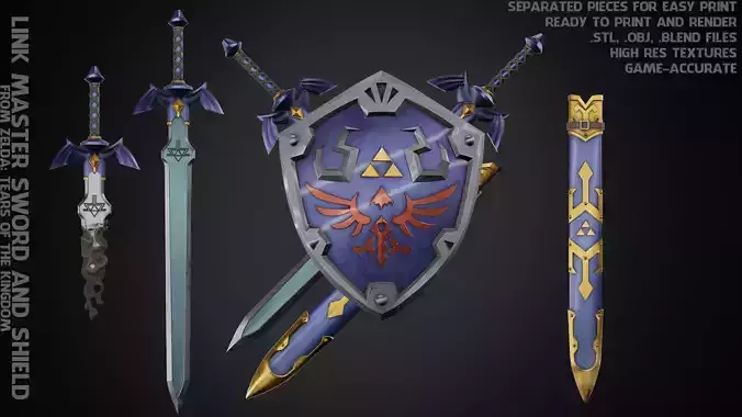 Zelda Tears Of The Kingdom Link Shield and Sword for Cosplay 3D Model Collection