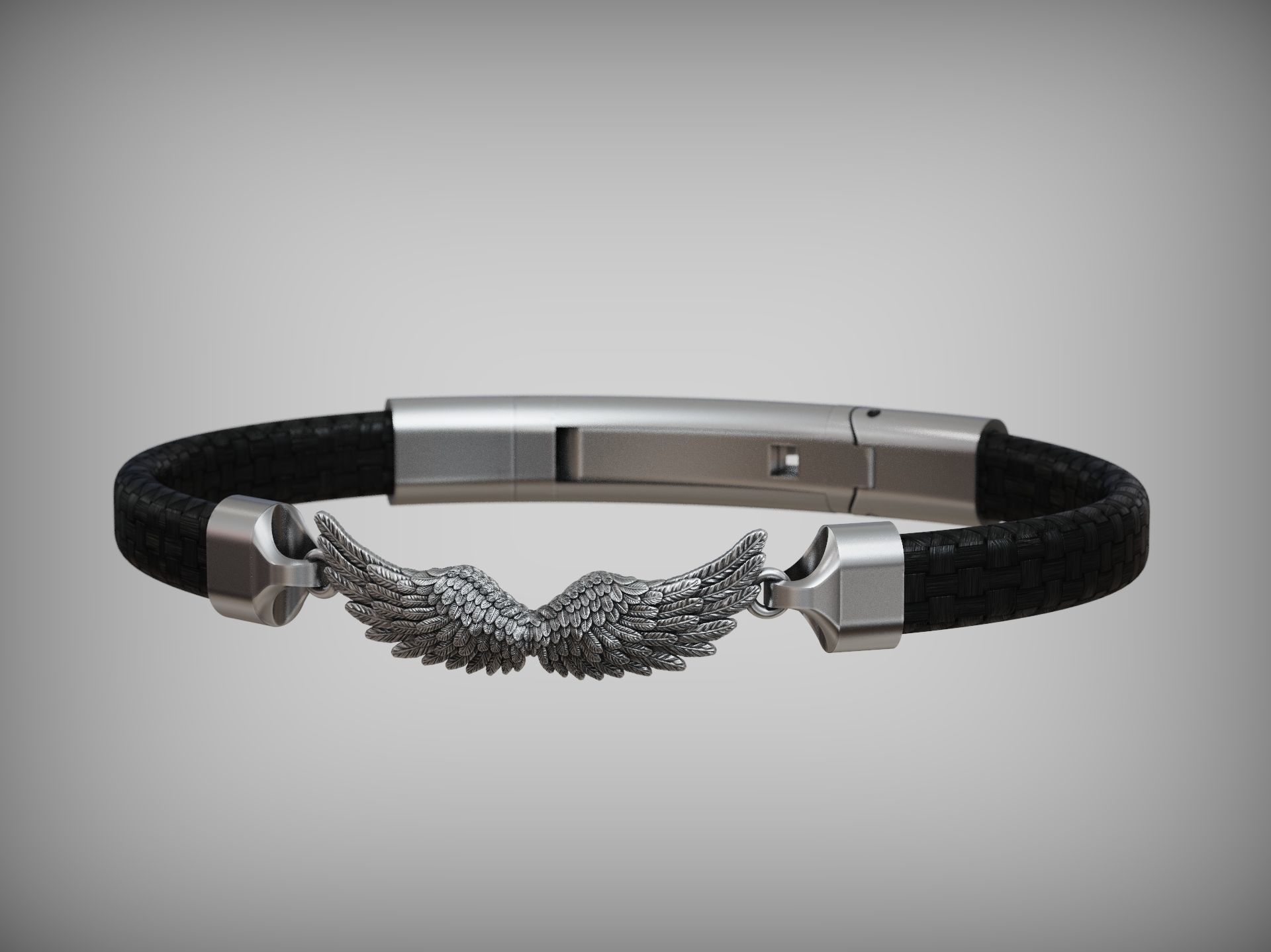 Bracelet armband wings feather charm cord 3D print model_4